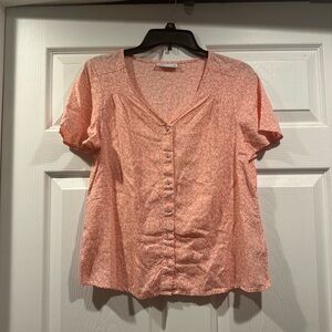 Croft & Barrow Pink Floral V-Neck Blouse